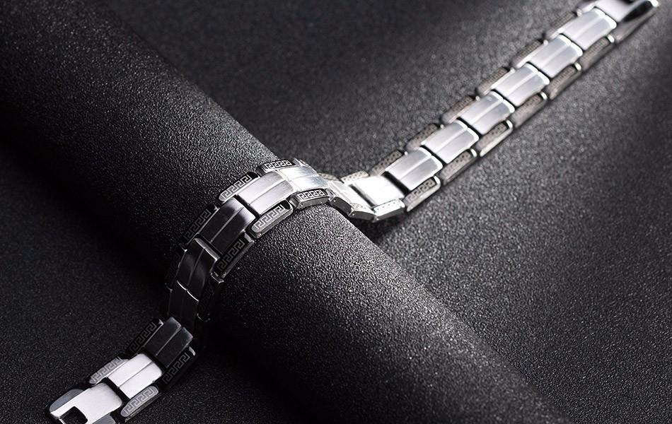 Mens Steel Bracelet 23cm - Black and Silver Greek Key Design