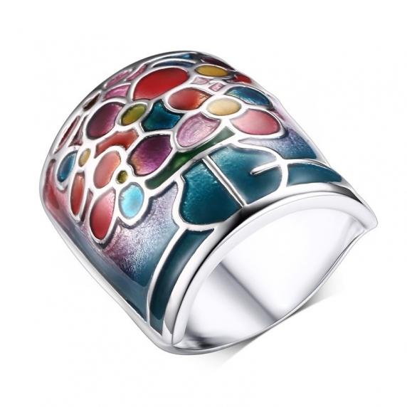 Geometric Coloured Stainless Steel & Enamel Ring