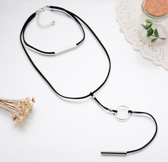 Long Leather Double Layer Necklace