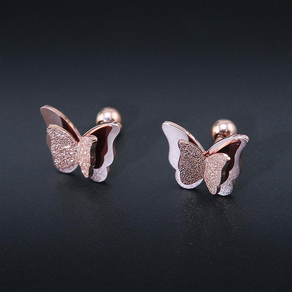 Butterfly Sandblasted Effect Labret Stud Earrings - 2 Colours