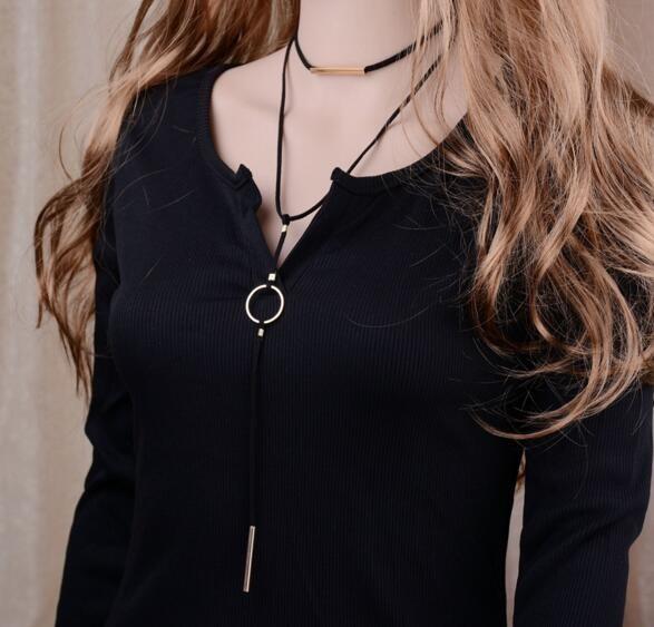 Long Leather Double Layer Necklace