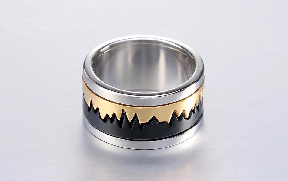 Stainless Steel 3 tone Jagged Design Ring - Unique Styling