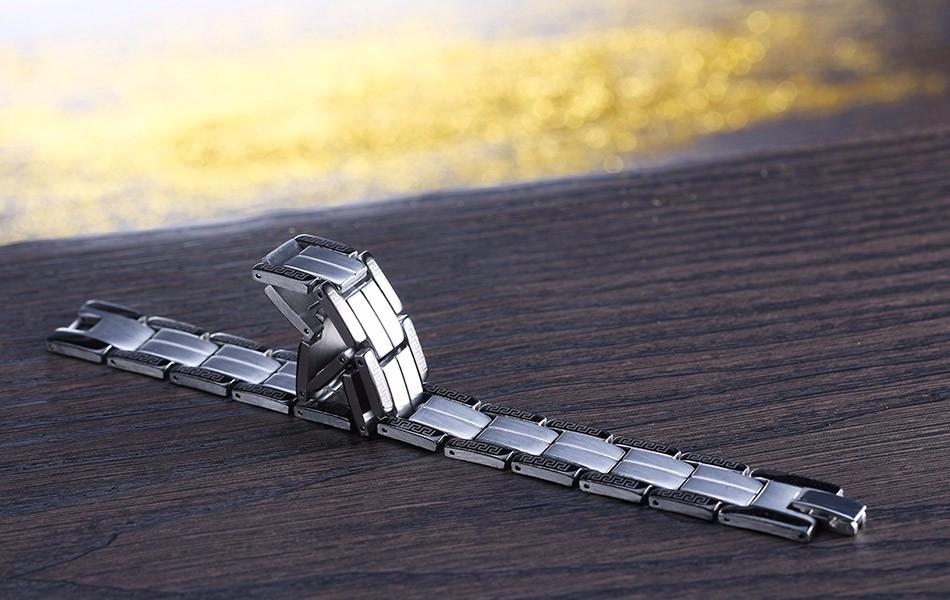 Mens Steel Bracelet 23cm - Black and Silver Greek Key Design
