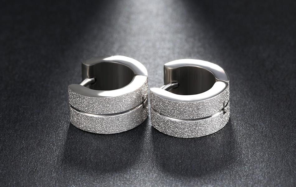 Frosted Stainless Steel Hoop Earrings - Silver