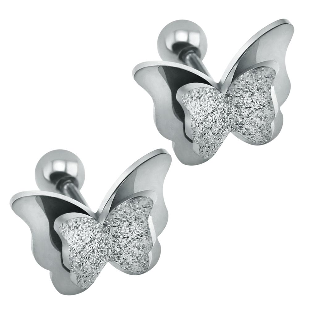 Butterfly Sandblasted Effect Labret Stud Earrings - 2 Colours