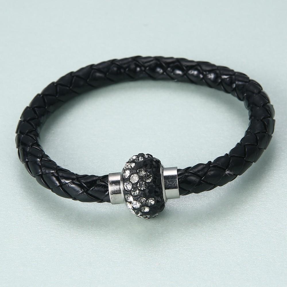 Leather Wrap Crystal Bangle Bracelet