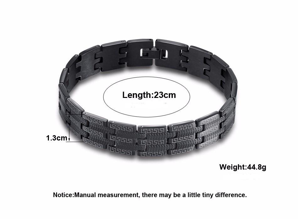 Mens Black Steel Bracelet - Greek Key Design
