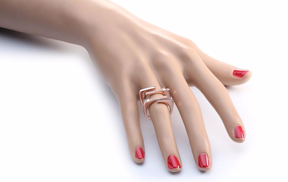 Geometric Ring with Austrian Crystal Platinum or Rose Gold