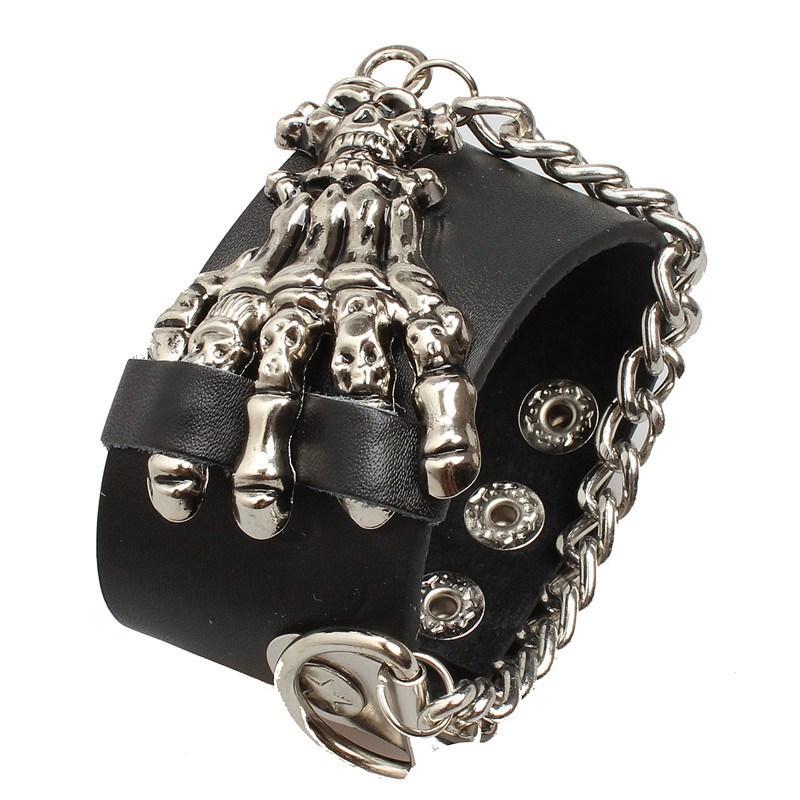 Punk Skeleton Hand Leather Bracelet