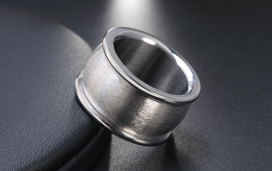 Frosted Wide Band Steel Rings Black & Silver