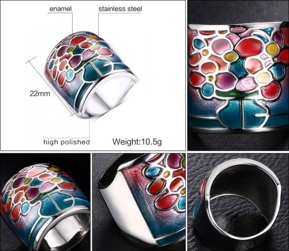 Geometric Coloured Stainless Steel & Enamel Ring