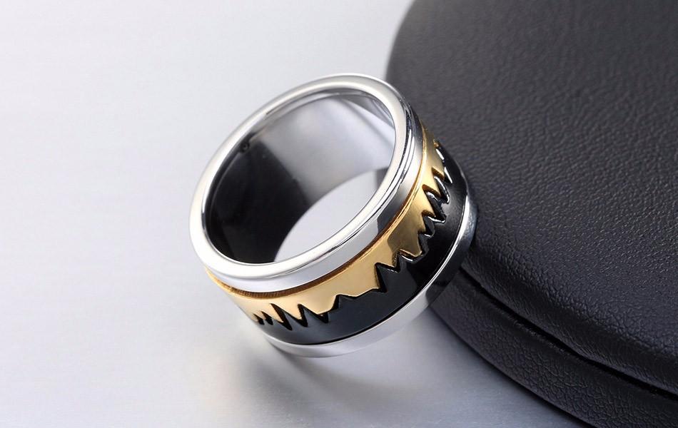 Stainless Steel 3 tone Jagged Design Ring - Unique Styling