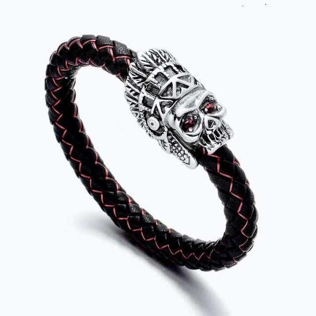 Indian Warrior Skull Leather Bracelet