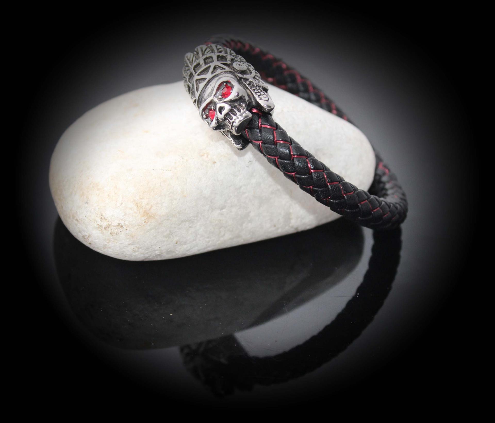 Indian Warrior Skull Leather Bracelet