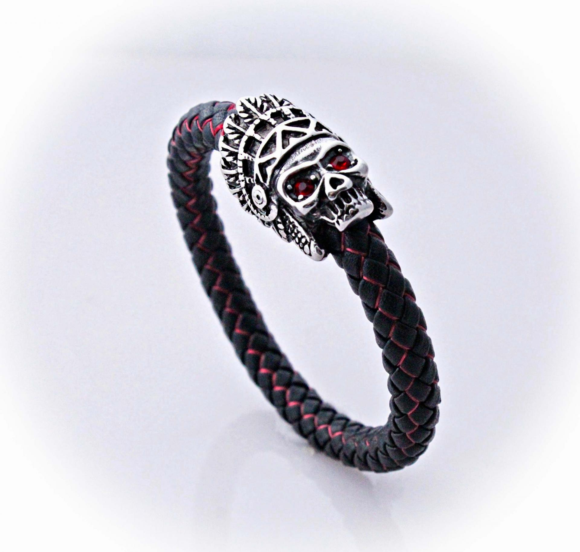 Indian Warrior Skull Leather Bracelet