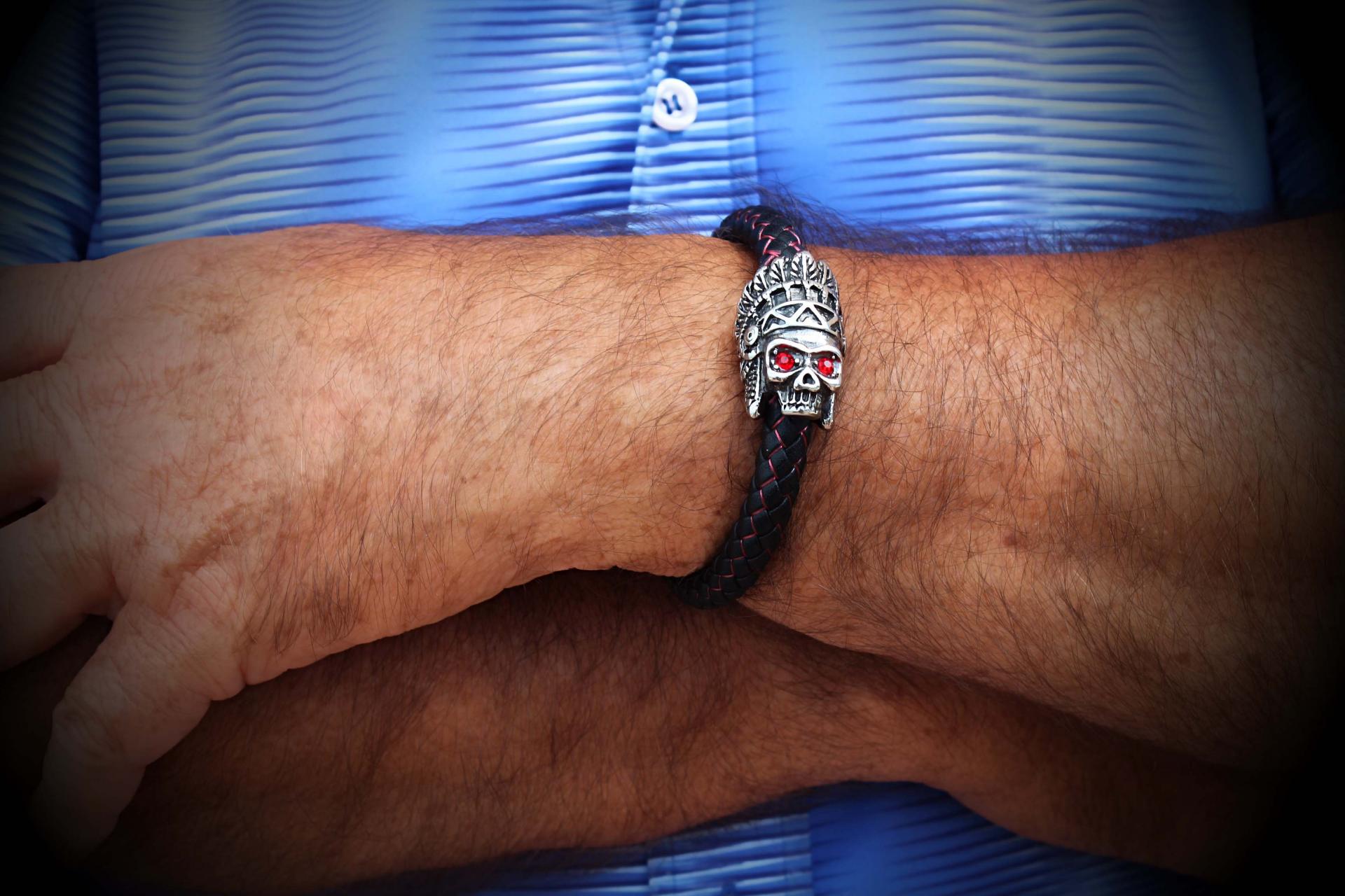Indian Warrior Skull Leather Bracelet