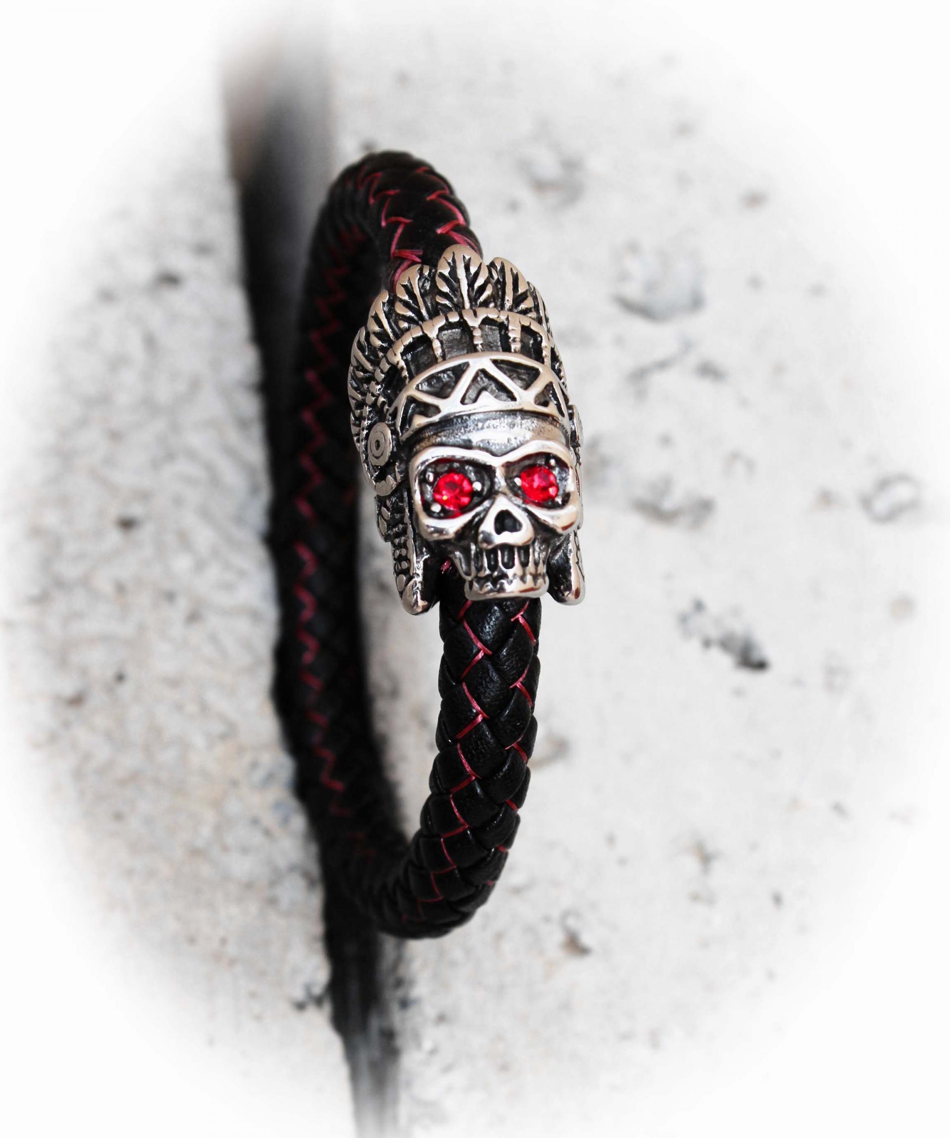 Indian Warrior Skull Leather Bracelet