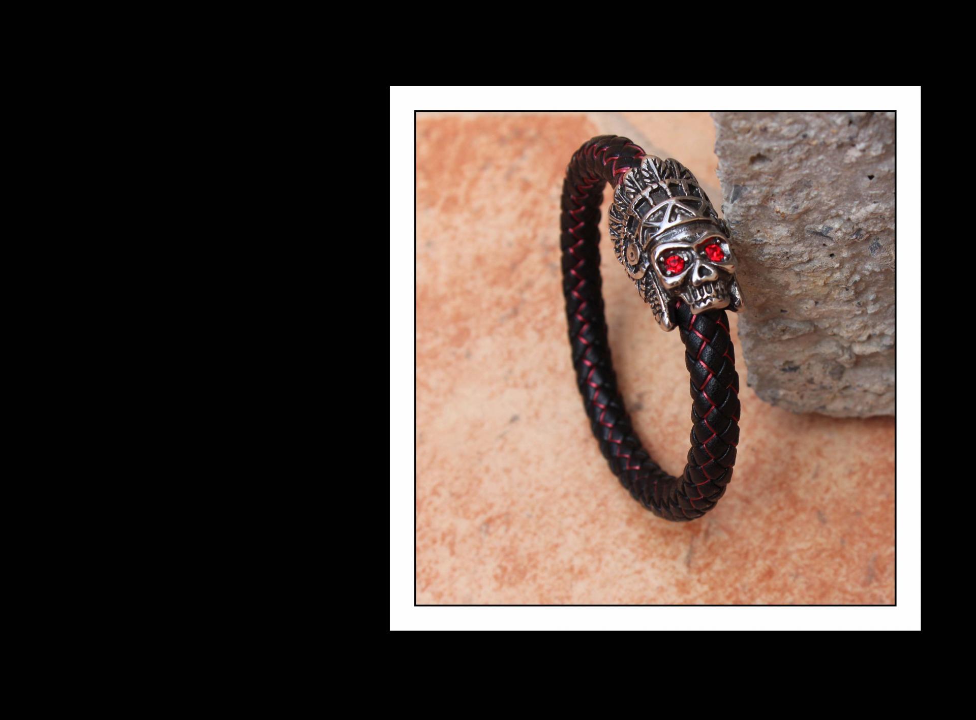 Indian Warrior Skull Leather Bracelet