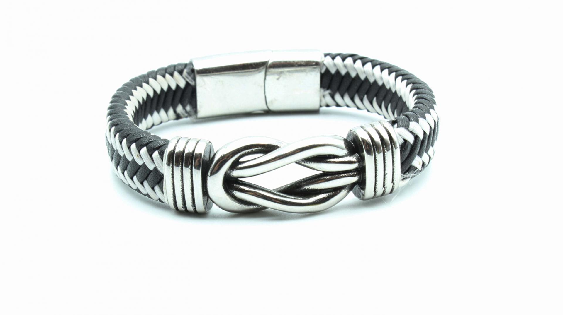 Knot Design Black & White Unisex Leather Bracelet