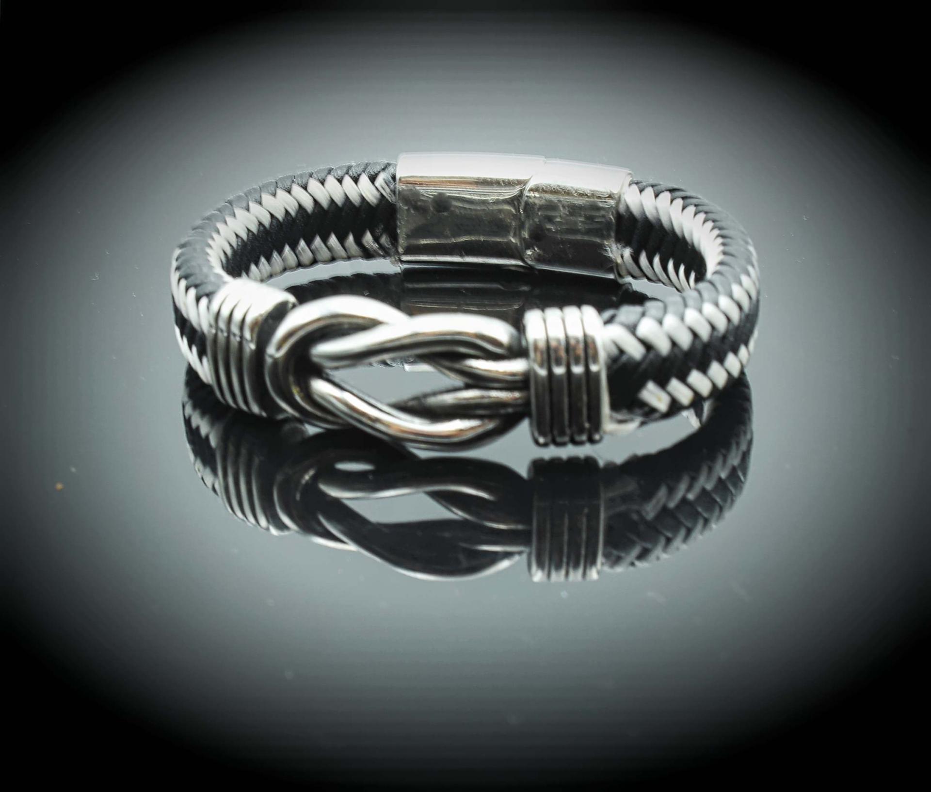 Knot Design Black & White Unisex Leather Bracelet