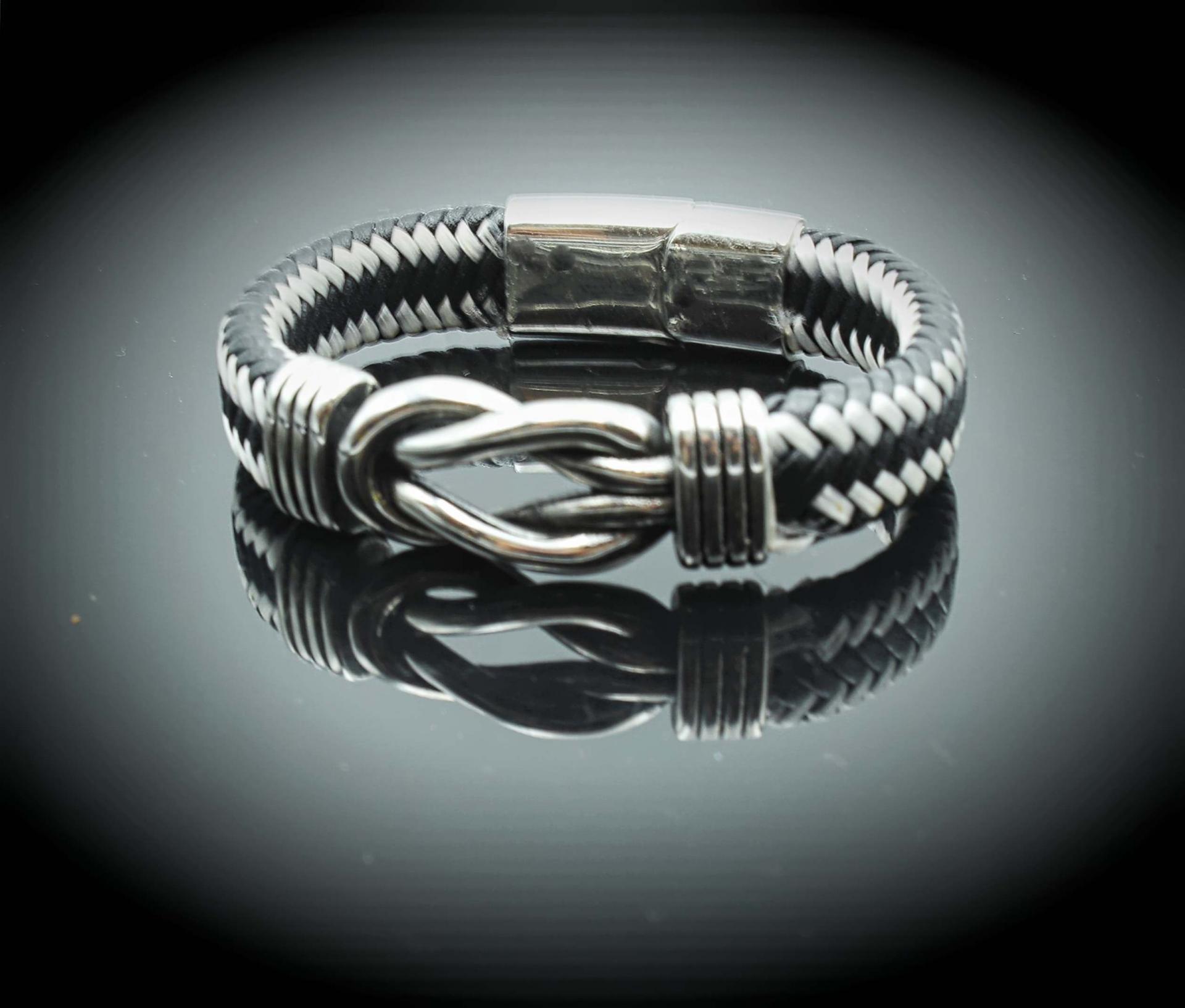 Knot Design Black & White Unisex Leather Bracelet