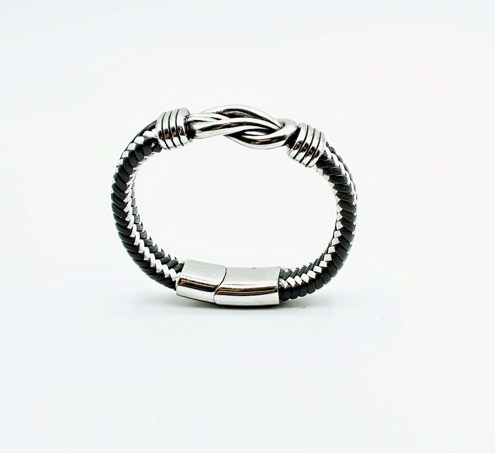 Knot Design Black & White Unisex Leather Bracelet