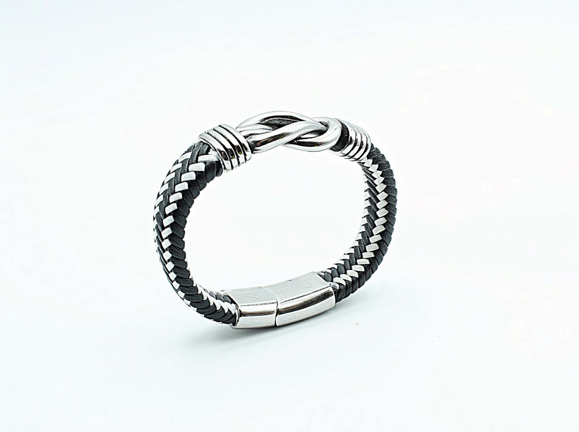 Knot Design Black & White Unisex Leather Bracelet