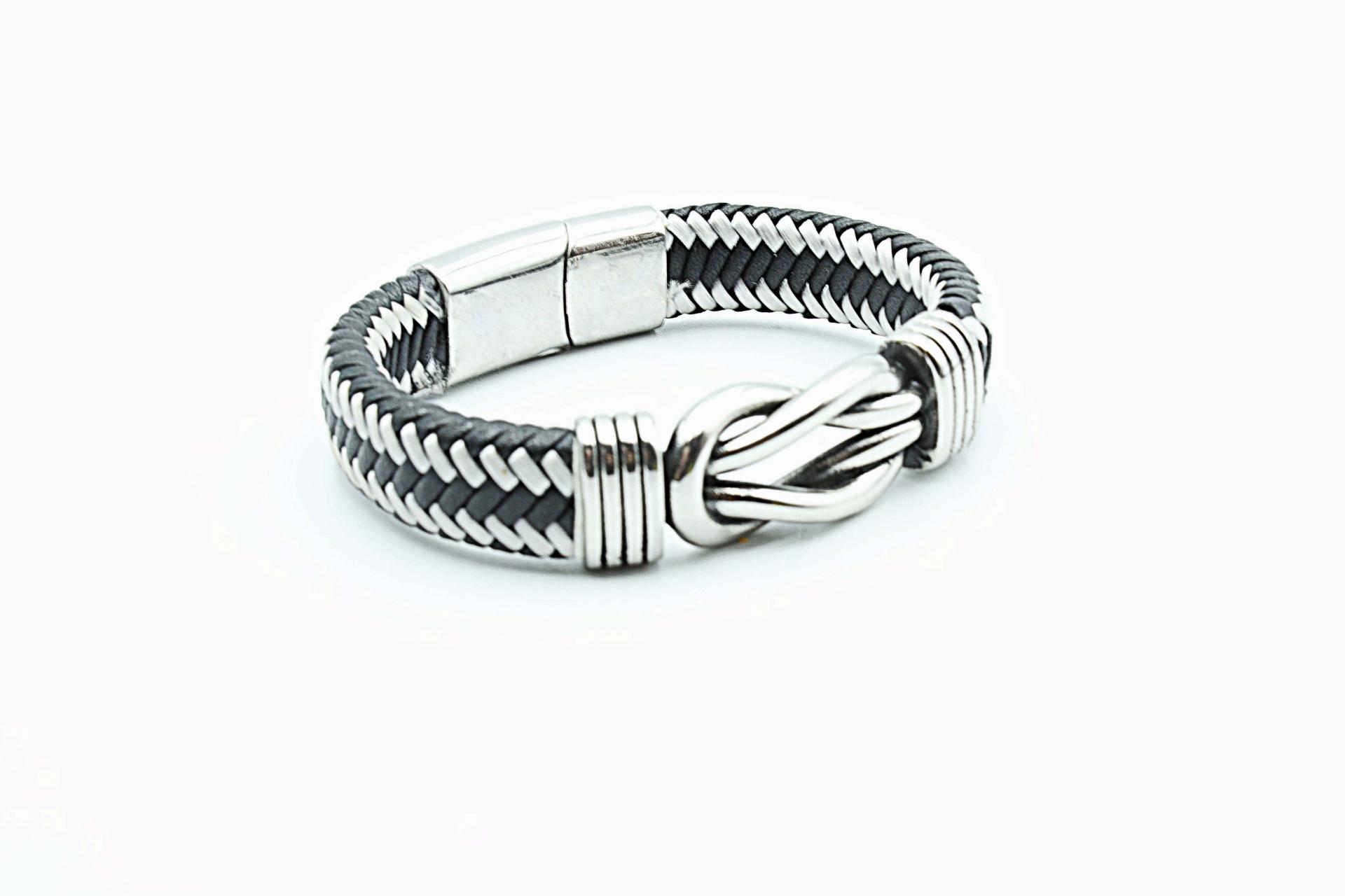 Knot Design Black & White Unisex Leather Bracelet