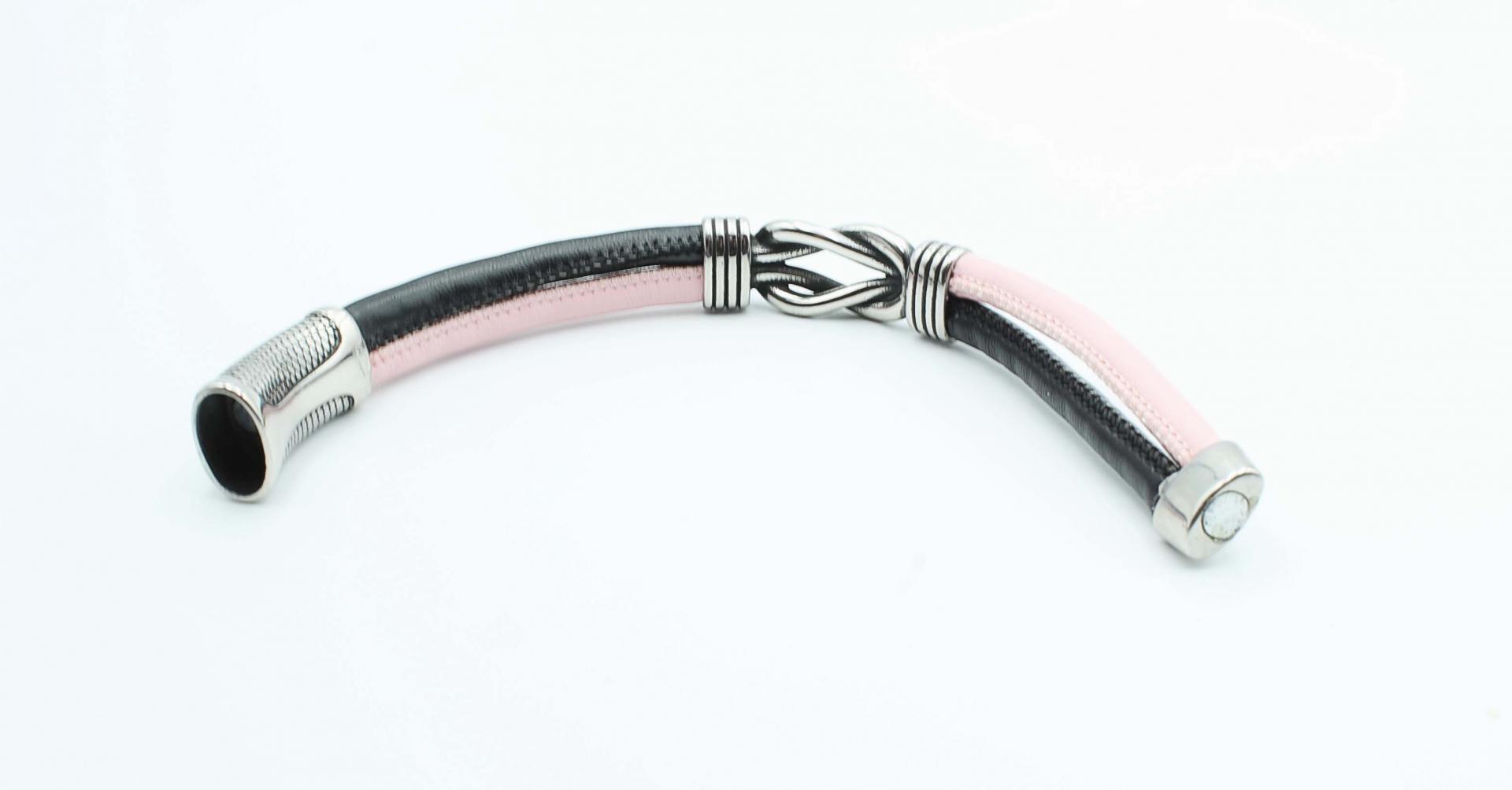 Knot Design Pink & Black Sheepskin Leather Bracelet