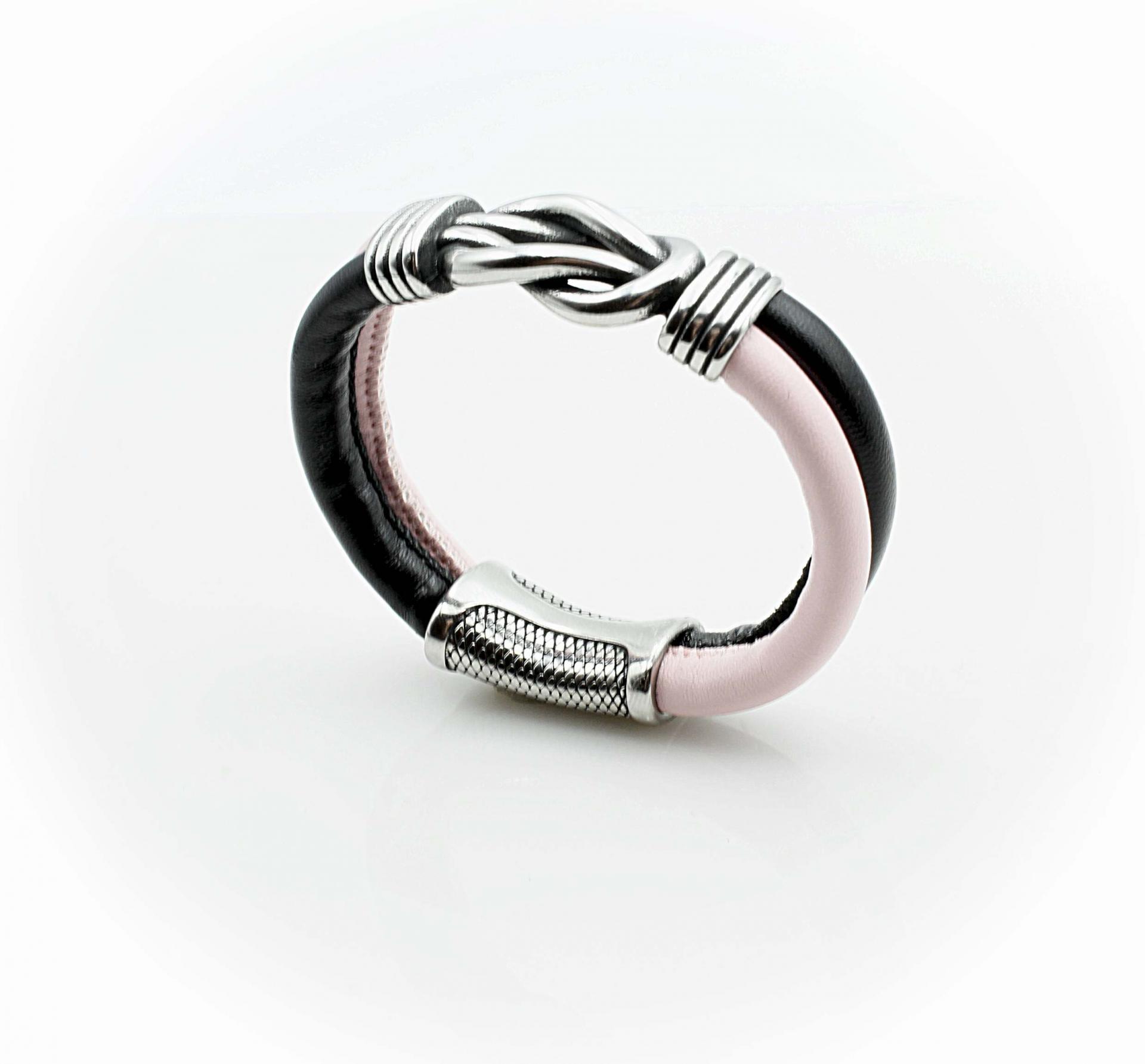 Knot Design Pink & Black Sheepskin Leather Bracelet