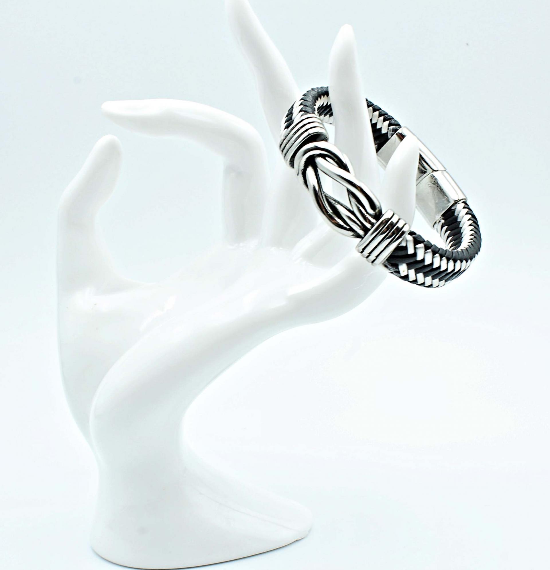 Knot Design Black & White Unisex Leather Bracelet