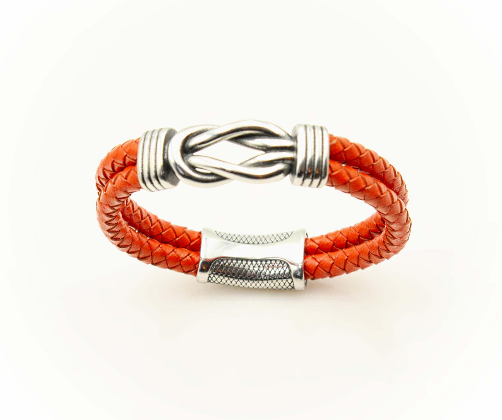 Knotted Design Stainless Steel & Leather Bracelet -