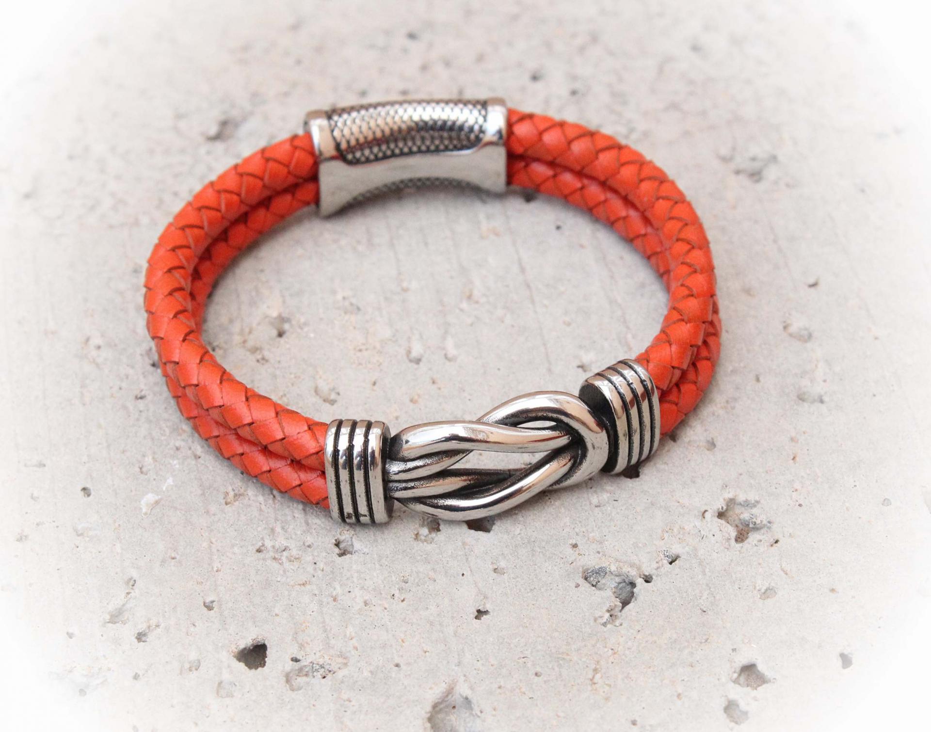 Knotted Design Stainless Steel & Leather Bracelet -