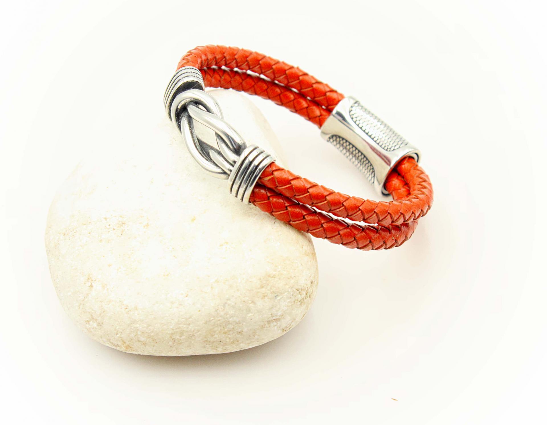 Knotted Design Stainless Steel & Leather Bracelet -