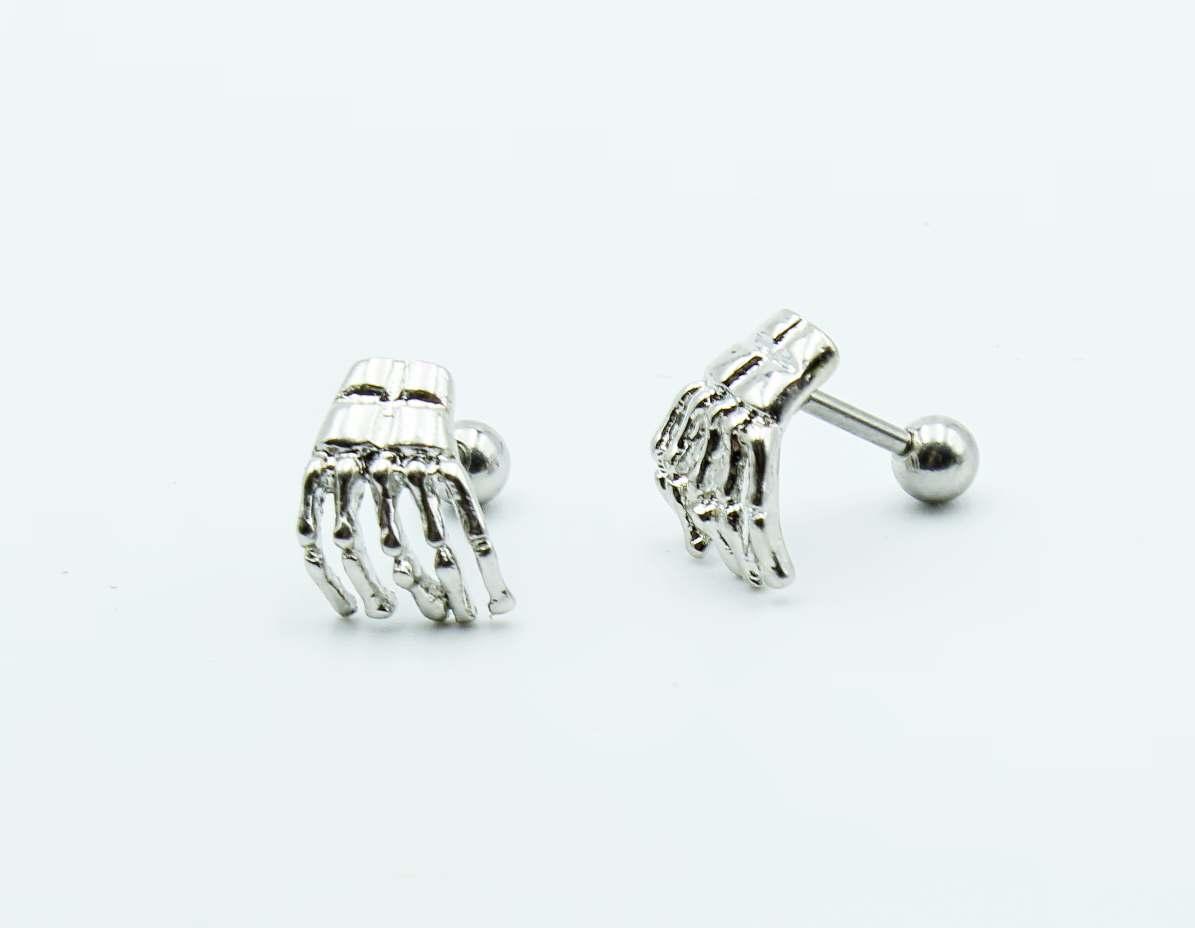 Skeleton Hand Tragus / Cartilage Barbell Stud Earring