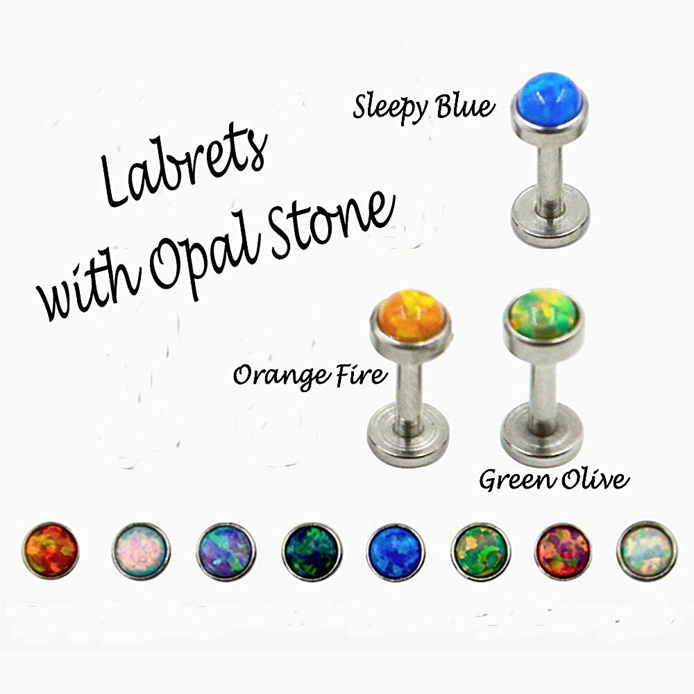 Labret Stud With Opal Stone