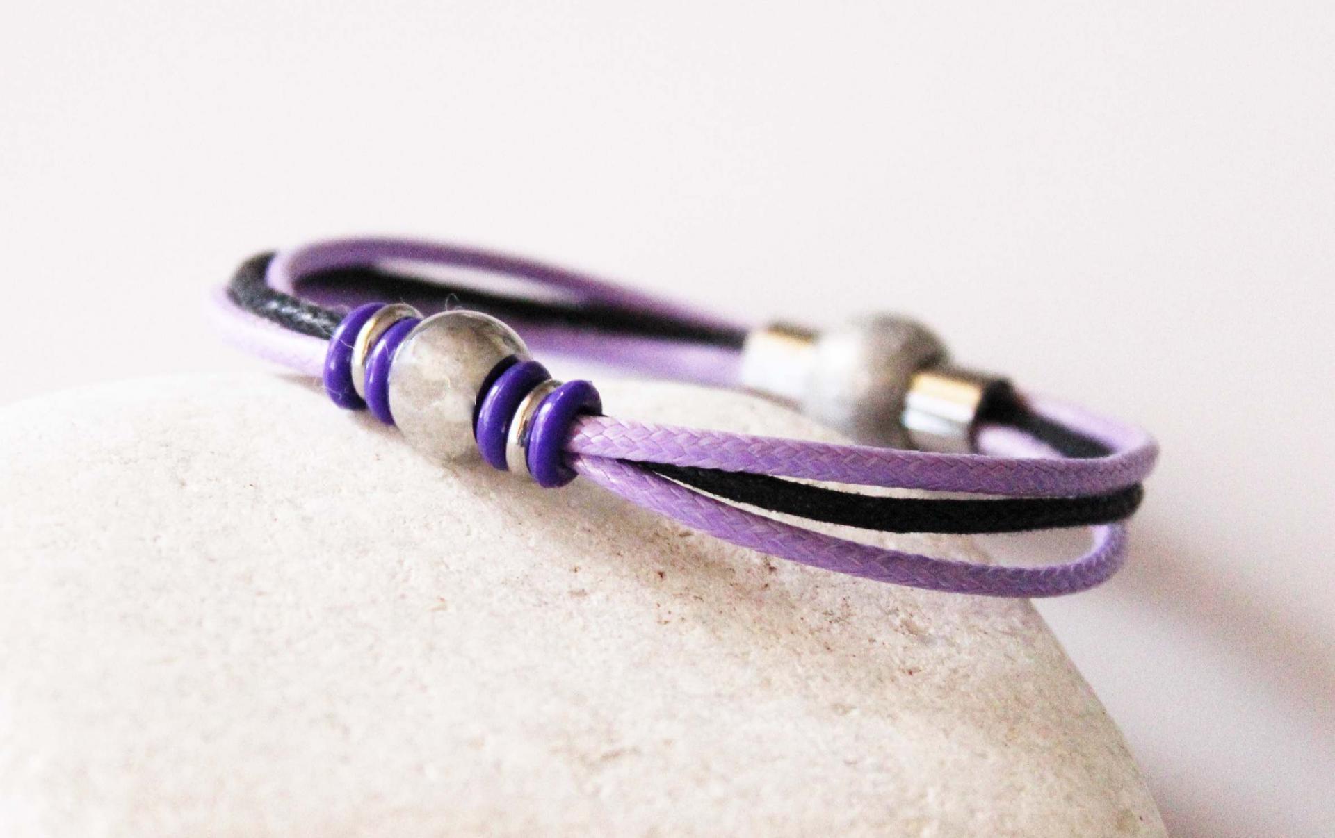 Chic Purple & Black Stainless Steel Bracelet - Customise Length & Colour