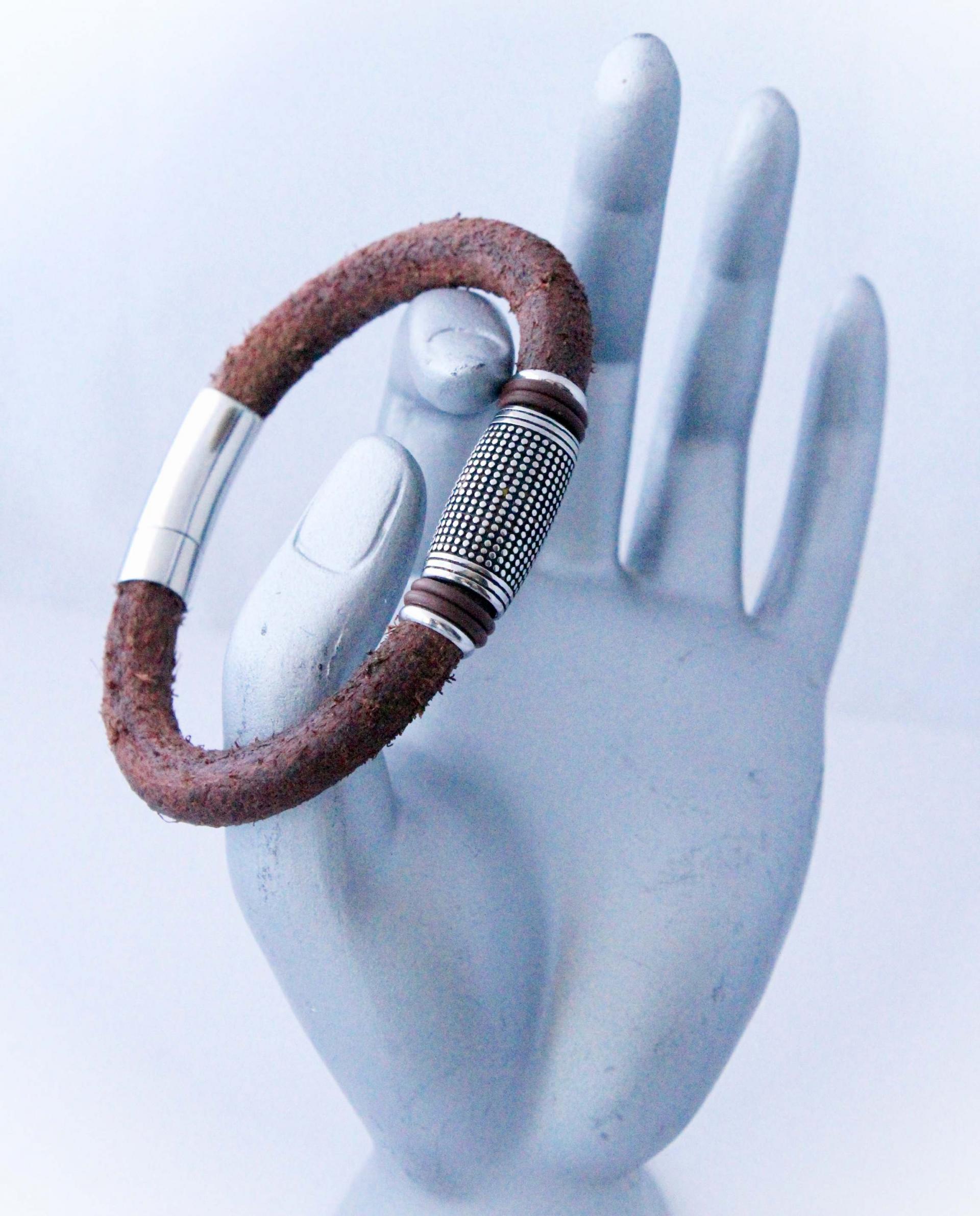 Leather & Steel Bracelet - Lattice Design - Customise!