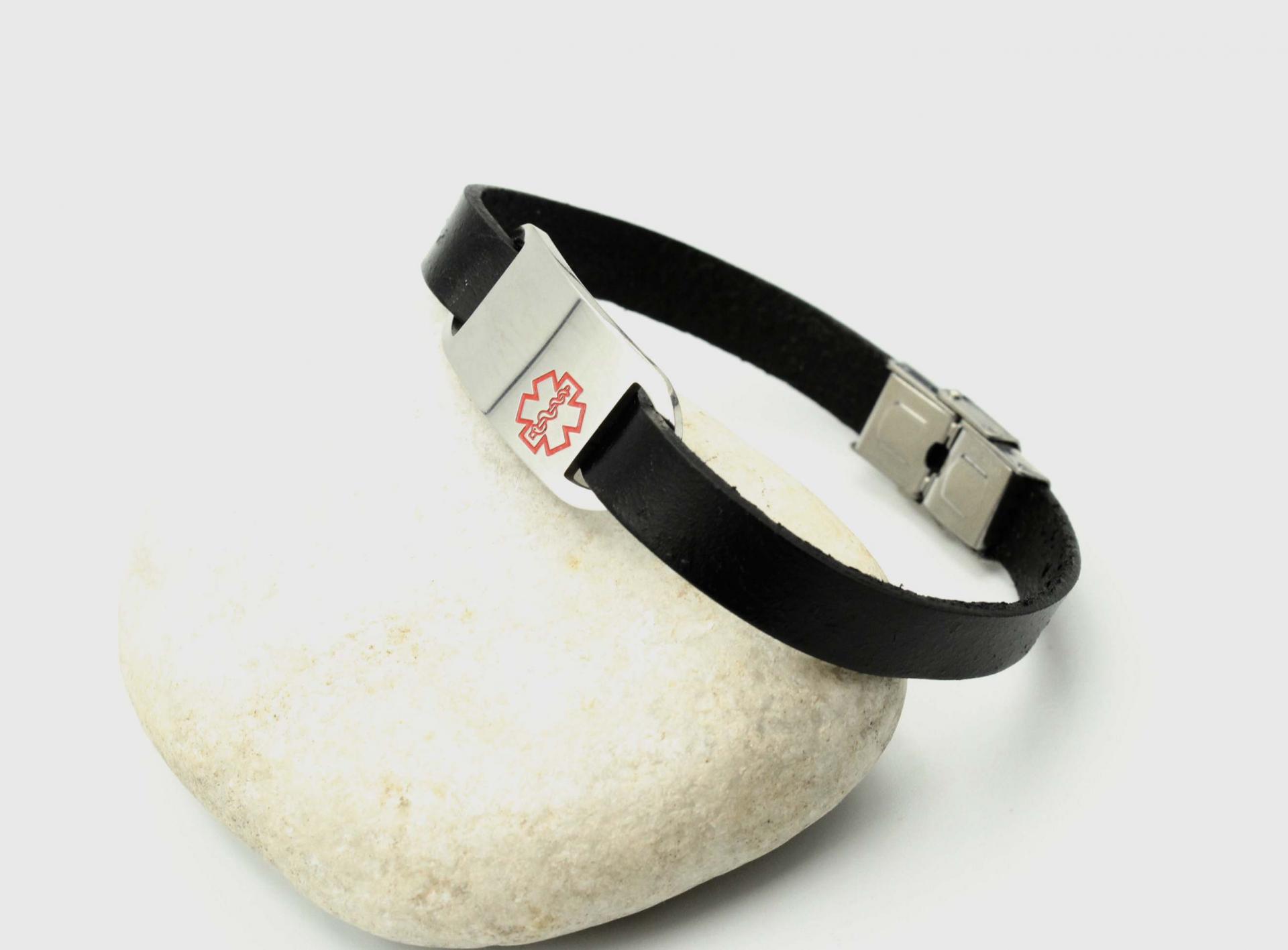 Medical Alert Genuine Flat Leather Bracelet - Customise