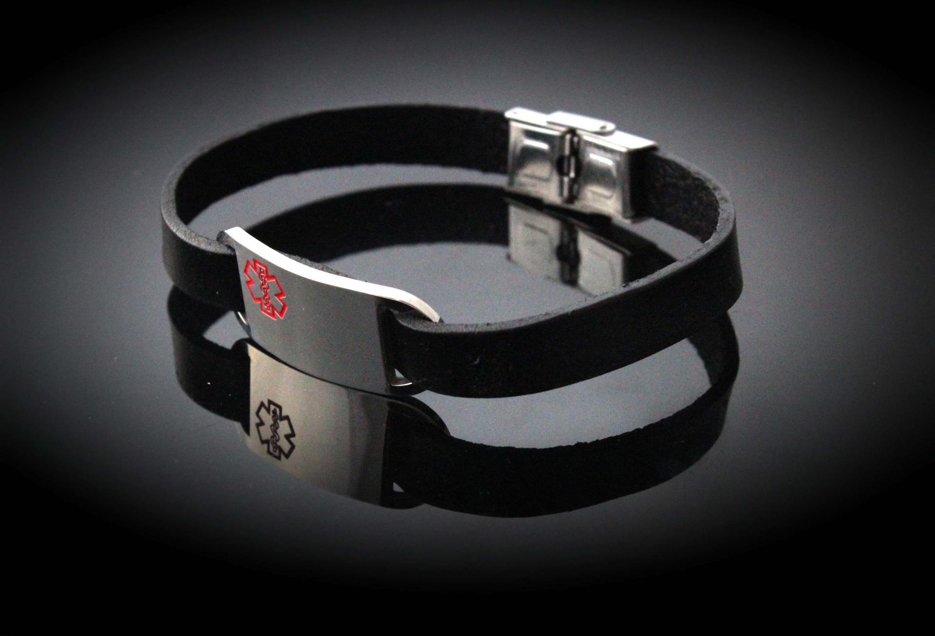 Medical Alert Genuine Flat Leather Bracelet - Customise