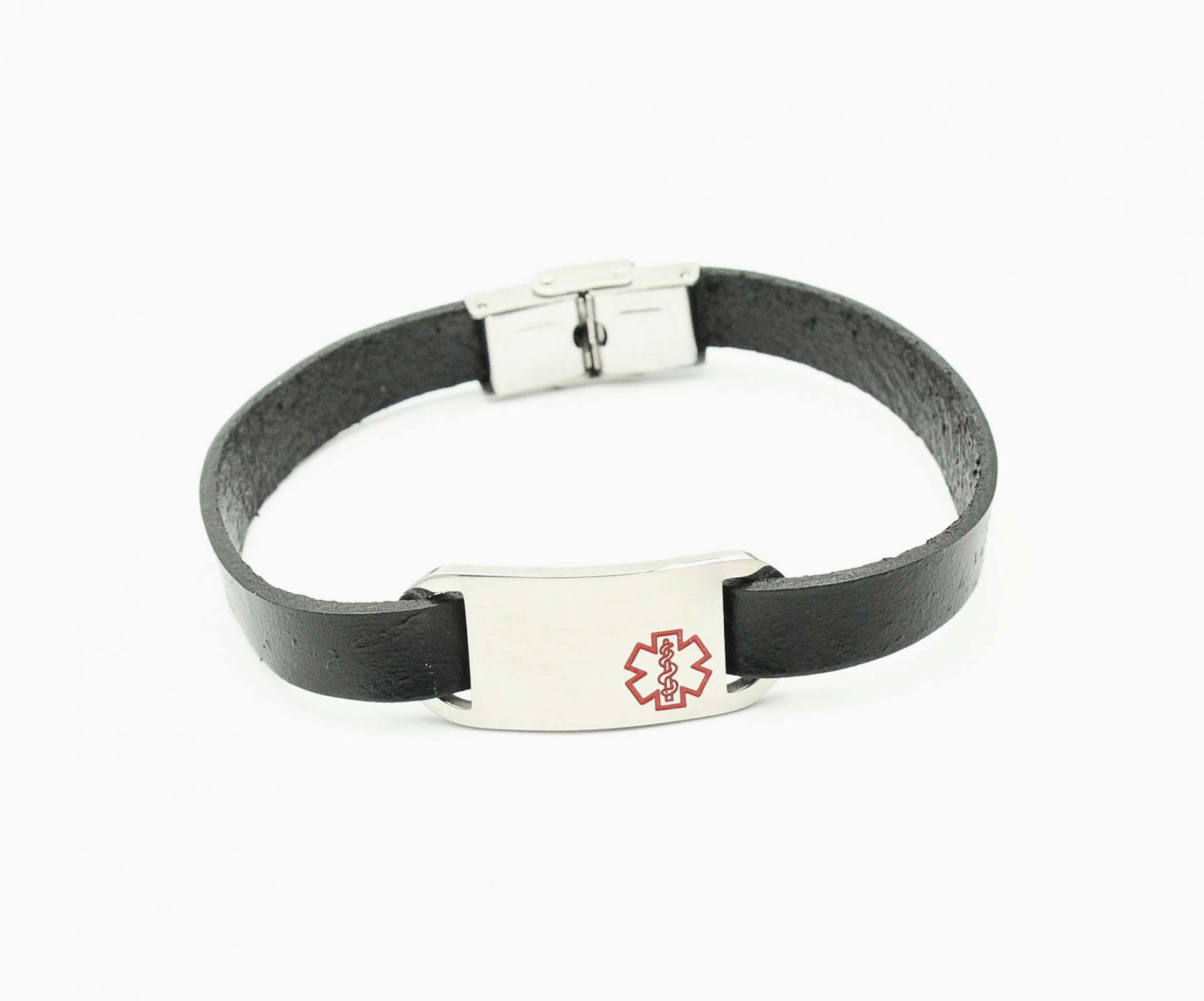 Medical Alert Genuine Flat Leather Bracelet - Customise