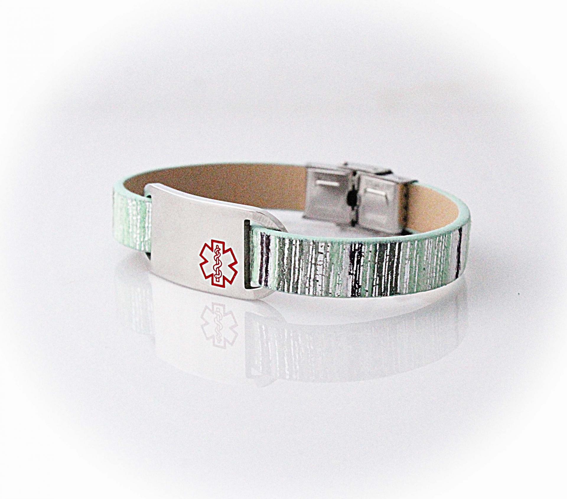 Medical Alert Colourful Flat Leather Bracelet - Customise