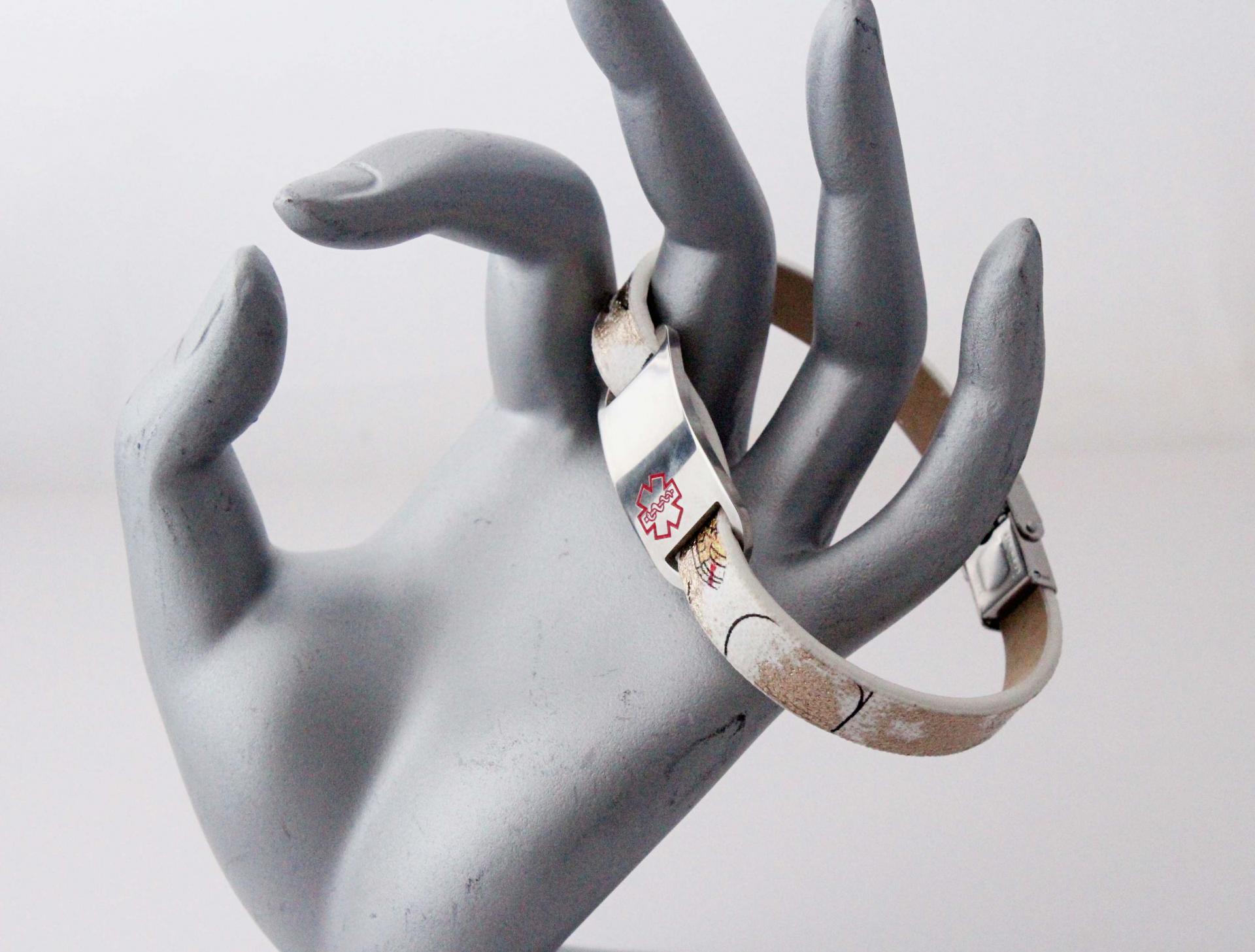 Medical Alert Flat Leather Flower Design Bracelet - Customise