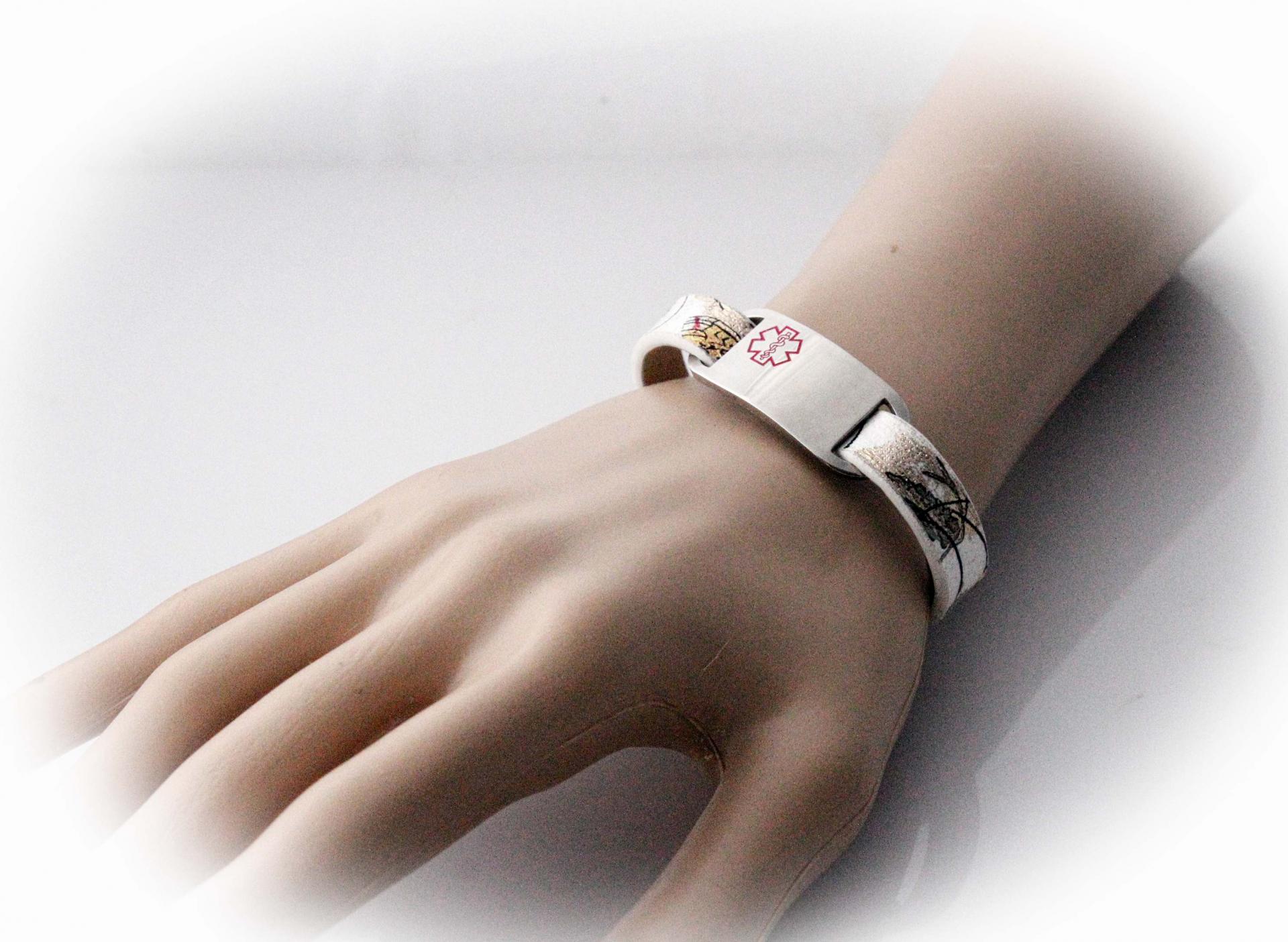Medical Alert Flat Leather Flower Design Bracelet - Customise