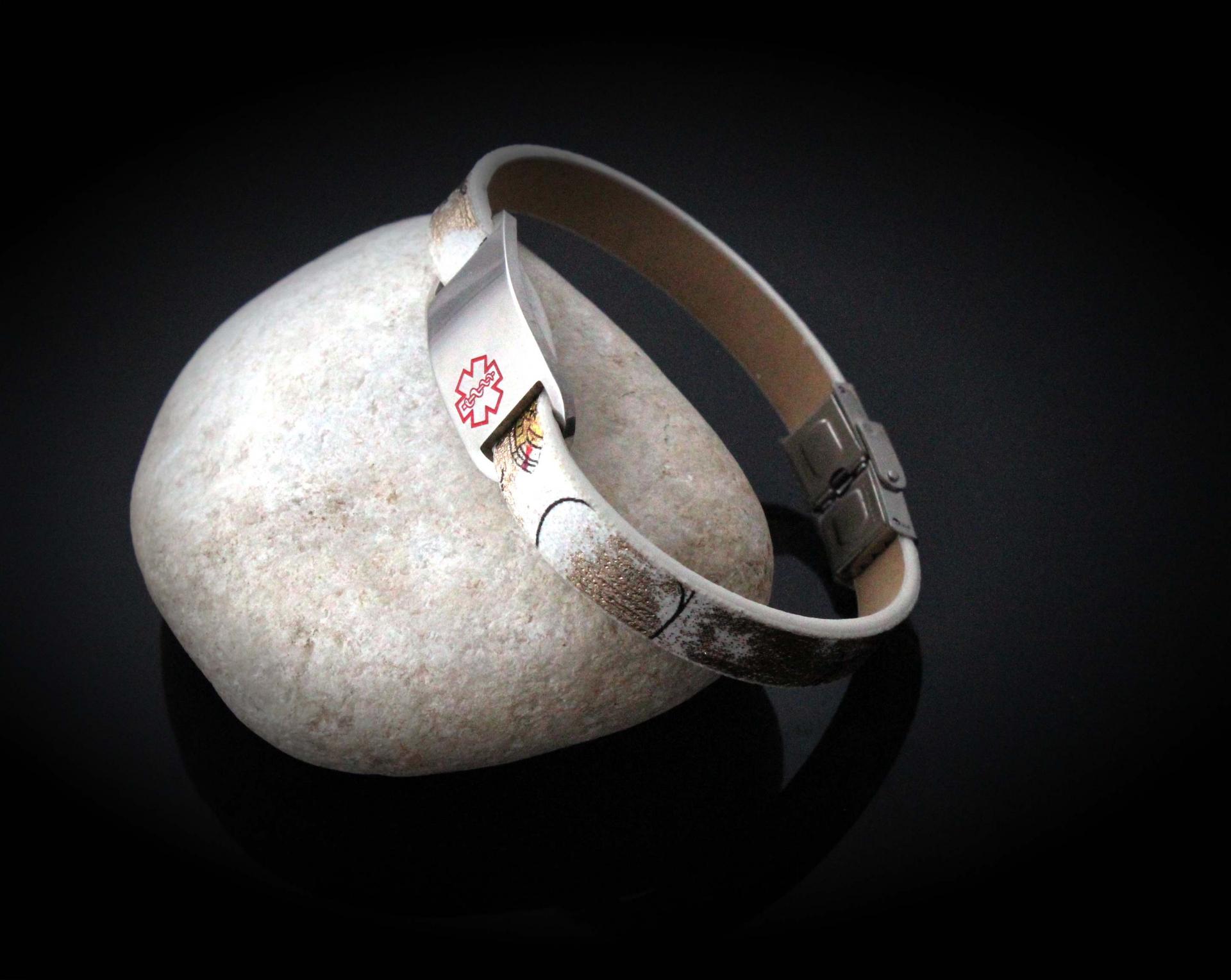 Medical Alert Flat Leather Flower Design Bracelet - Customise