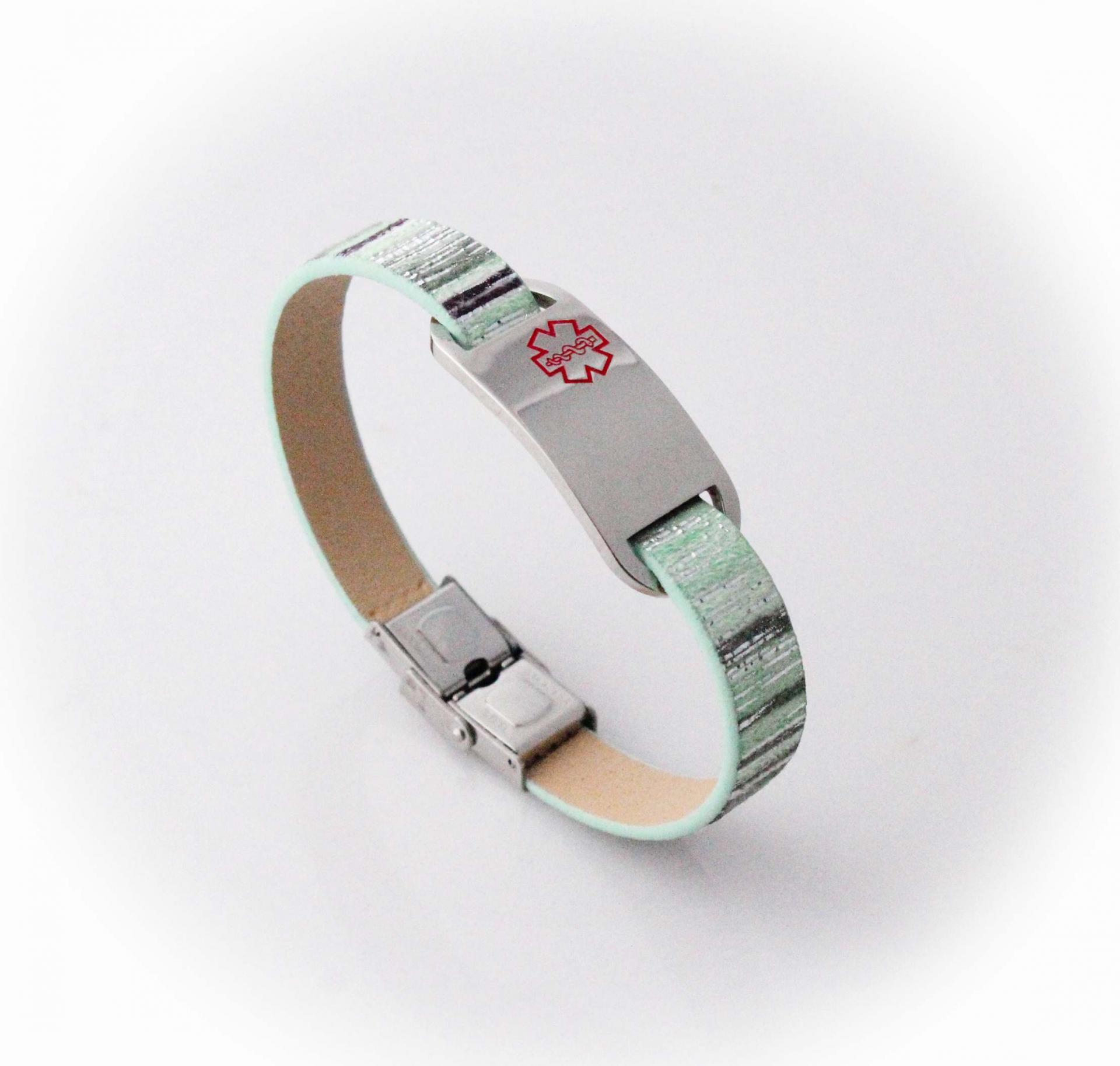 Medical Alert Colourful Flat Leather Bracelet - Customise