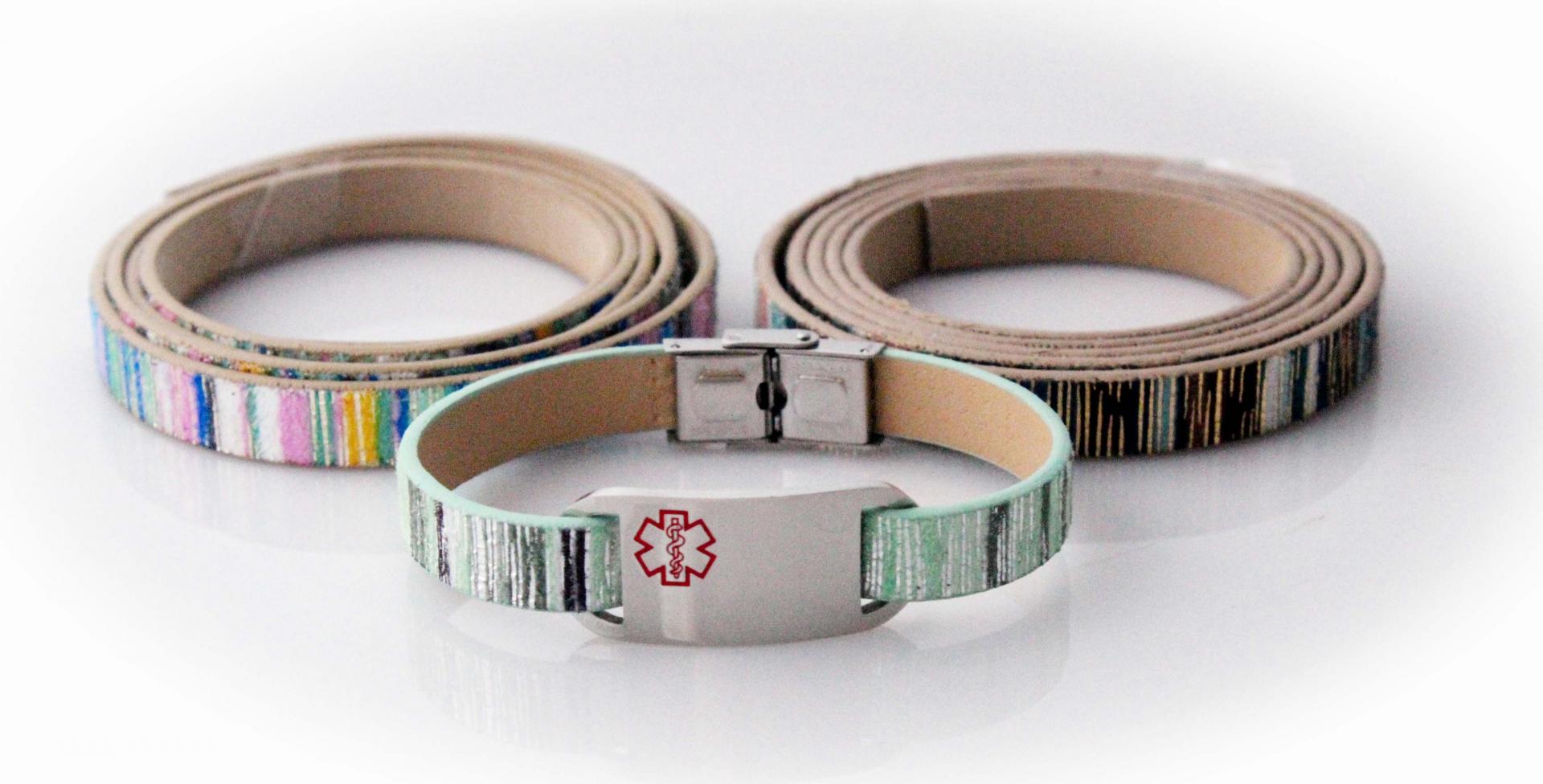 Medical Alert Colourful Flat Leather Bracelet - Customise