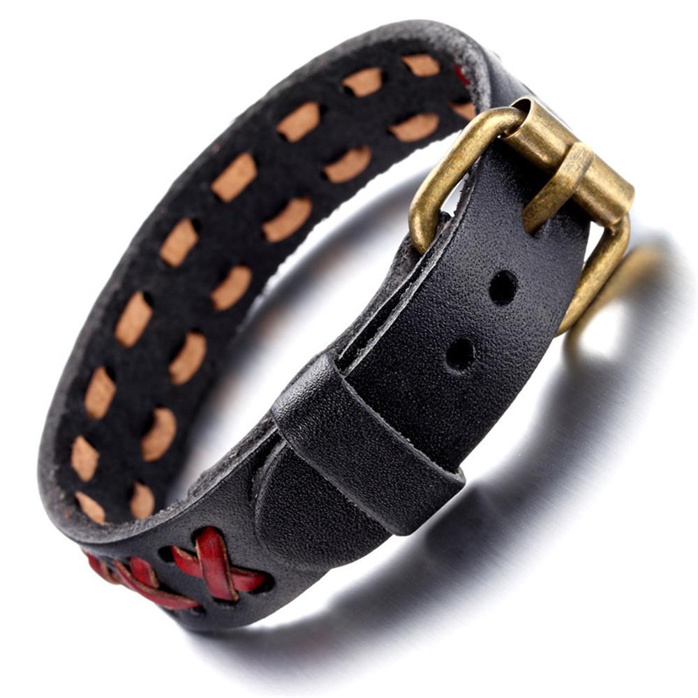 Punk Red & Black Leather Bracelet