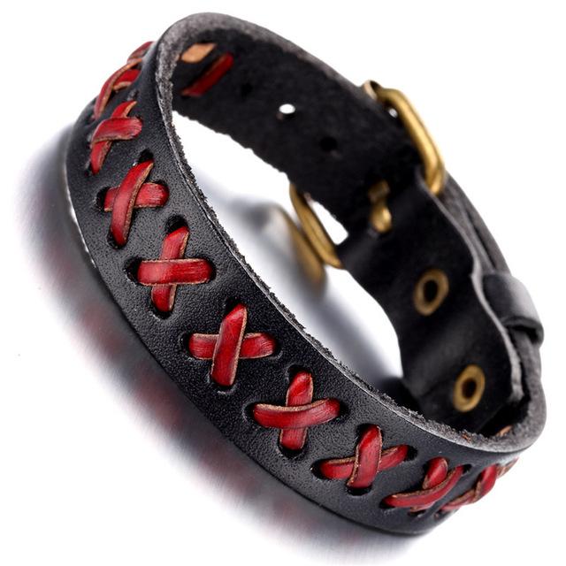 Punk Red & Black Leather Bracelet