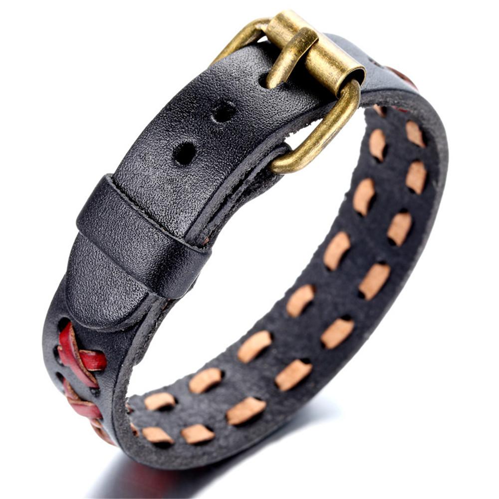 Punk Red & Black Leather Bracelet